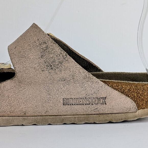 Birkenstock Sandals Arizona EU 40 Pink Gold Flat Slides Leather Open Toe Slip On - Picture 15 of 15